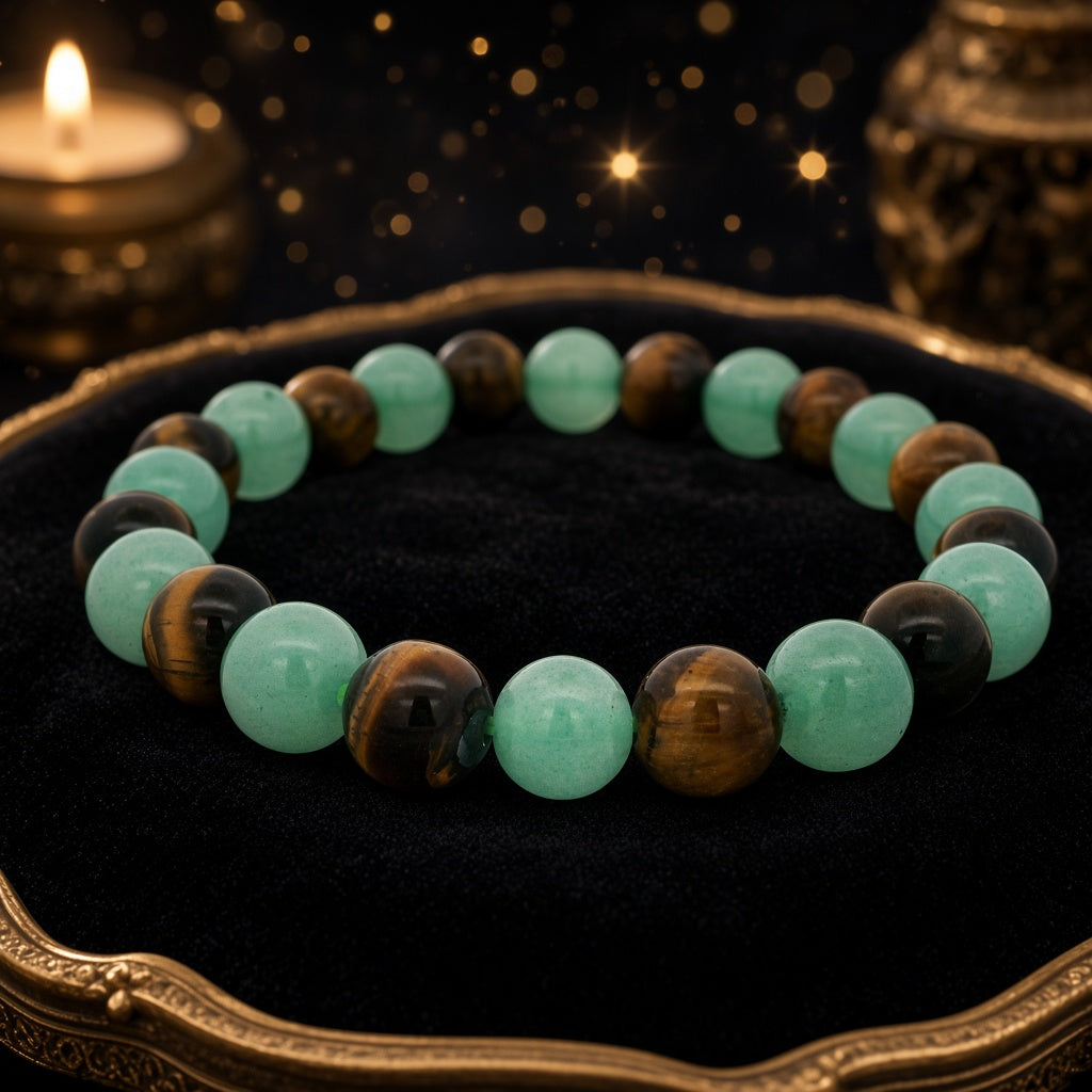 Solar Abundance & Golden Focus Bracelet (Tiger Eye · Citrine · Green Aventurine) — Soleilx Atelier