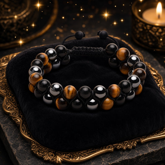 Triple Protection Grounding Mala (Black Obsidian · Tiger Eye · Hematite) — Soleilx Atelier