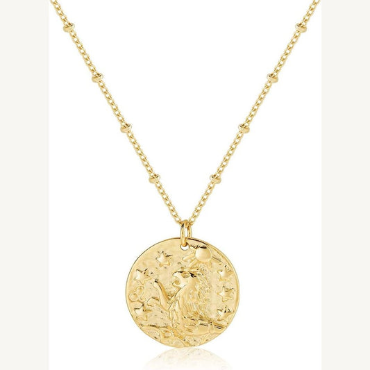 18K Gold-Plated 12-Constellation Relief Medallion Necklace — Real White-Background Product Photography
