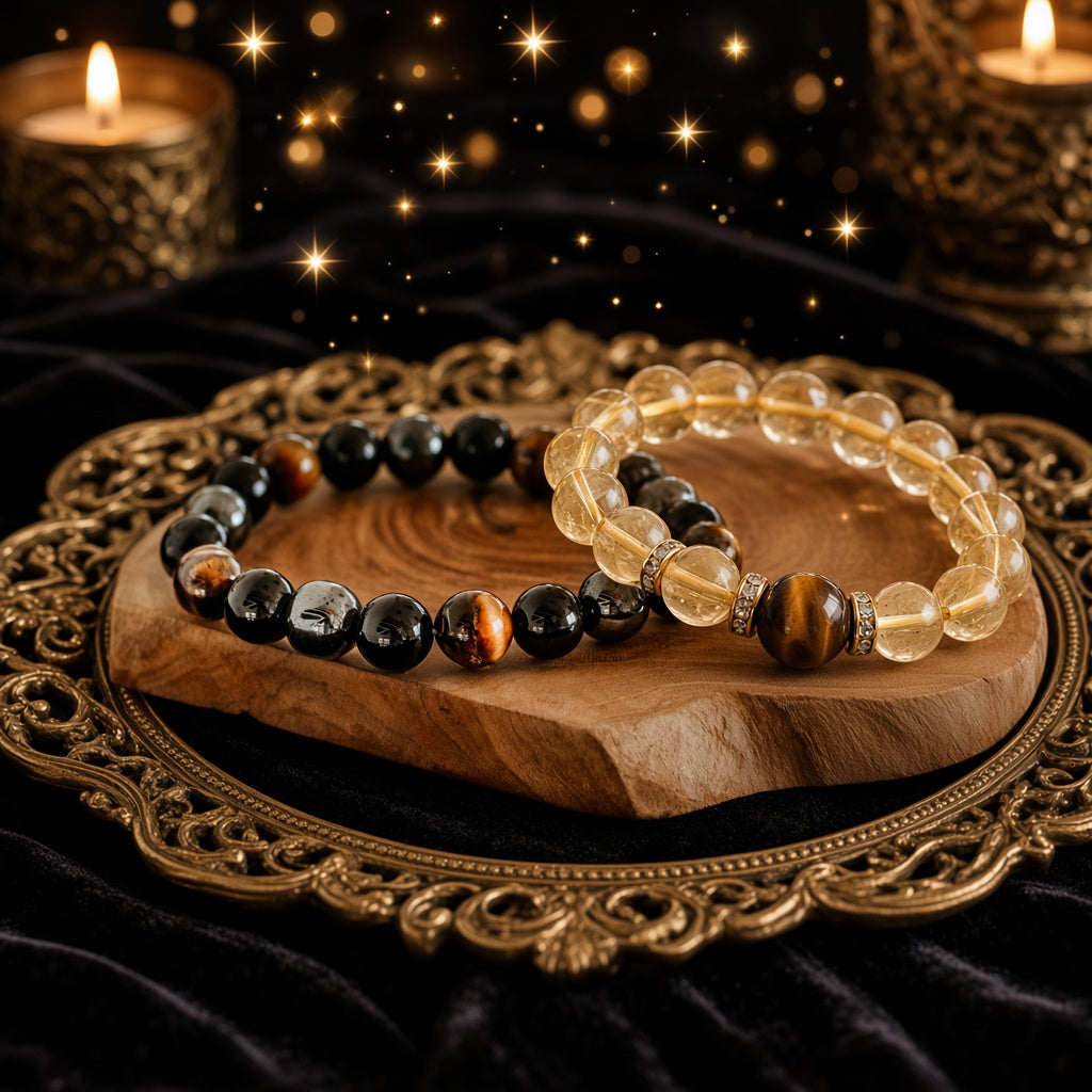 Dual-Intention Layering Set — Two 8mm Intention Bracelets — Soleilx Atelier